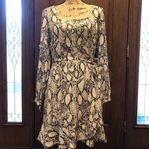 Bar lll British Beige Multi Ruffle Faux Wrap Dress - Size L